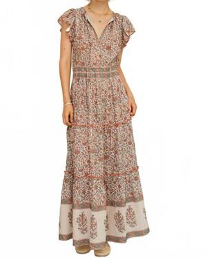 NEW M.A.B.E. women's della print maxi dress in rust
